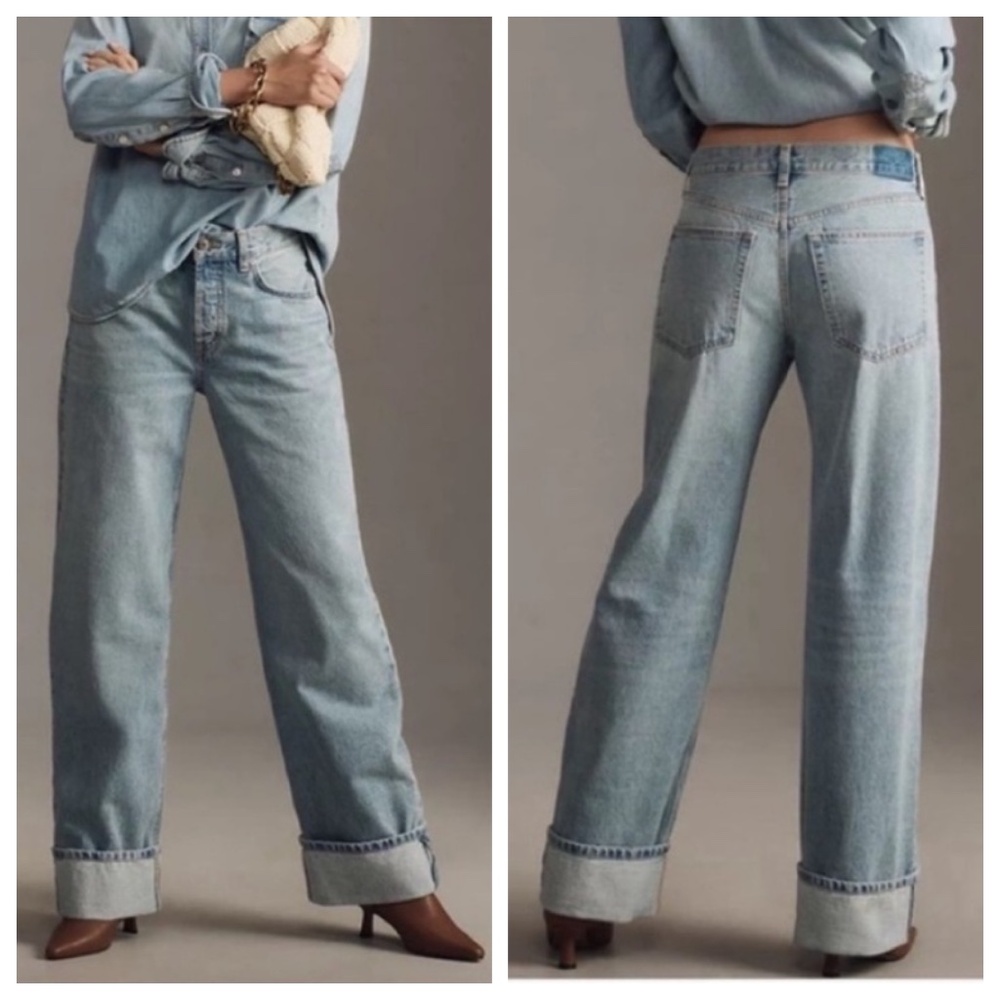NWT Ética Stanton High-Rise Relaxed Cuff Wide Leg Jeans Arctic Blue Size 29